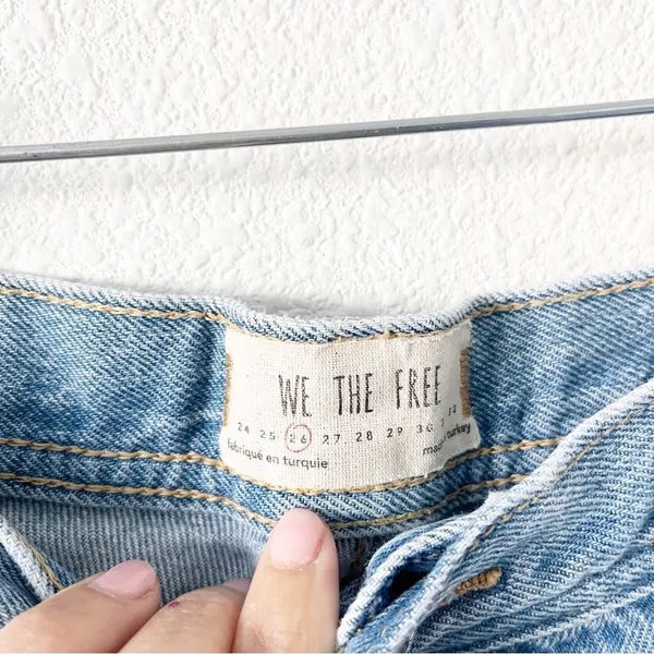 Free People Maggie Straight Leg Jeans Distressed Mid Rise Raw Hem - Image 5