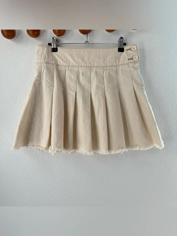 Free People We The Free Old Skool Pleated Mini Skirt Cream Cotton Denim 28 - Image 2