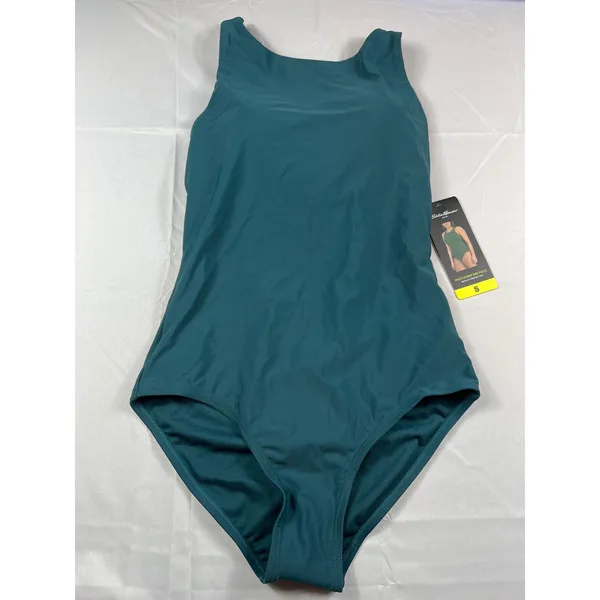 Eddie Bauer‎ One Piece Swimsuit Women S Teal High Neck Strappy Back ELW4898 NWT - Image 4