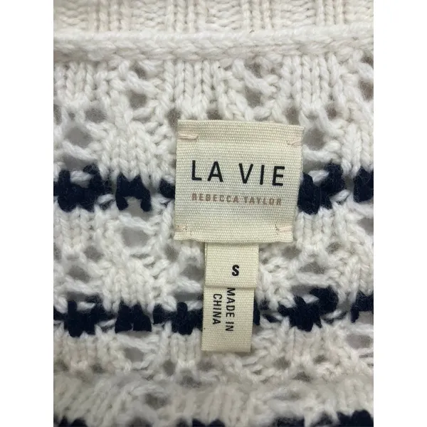 La Vie Rebecca Taylor Sweater Womens Small‎ White Navy Merino Striped nautical - Image 2