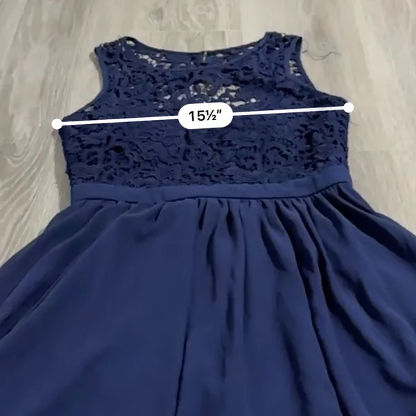 Lulus Romantic Tale Navy Blue Crochet Lace Open‎ Back Mini Skater Dress Size M - Image 11