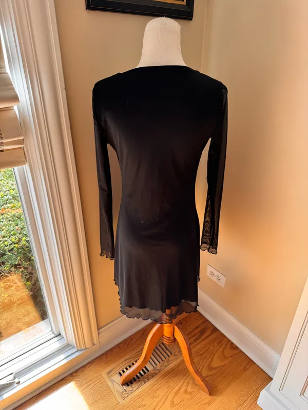 Stradivarius Black Long Sleeve Mesh Mini Dress S - Image 4