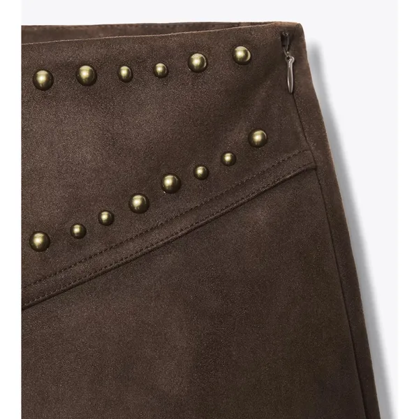 Zara NWT brown studded faux suede embellished pants - Image 11