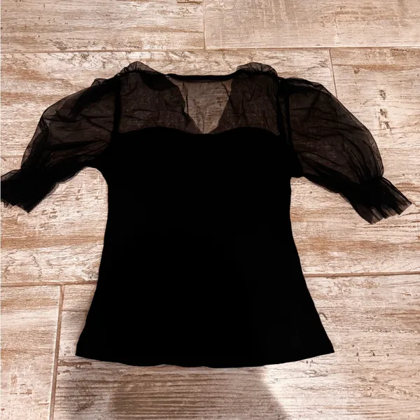 SHEIN Black Sheer Sleeve Blouse Size Small - Image 3