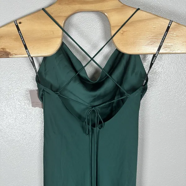 NEW Birdy Grey Olivia Matte Satin Slip Maxi Dress Sz XS Emerald Green Cowl Neck - Image 6