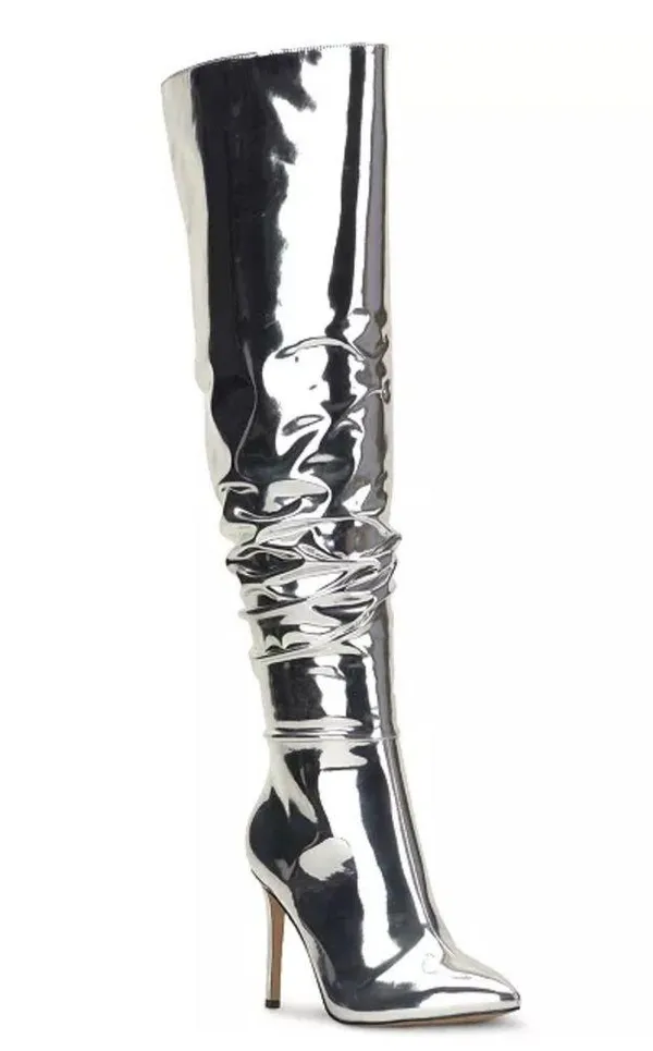 I.N.C. Iyonna Over-The-Knee Slouch Boots in Patent Silver Size 6/36.5 NEW $169.5 - Image 10