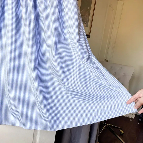 Damaris Bailey Azul Dress Smocked Puff Sleeve Midi Gingham Blue‎ Large NWT - Image 3