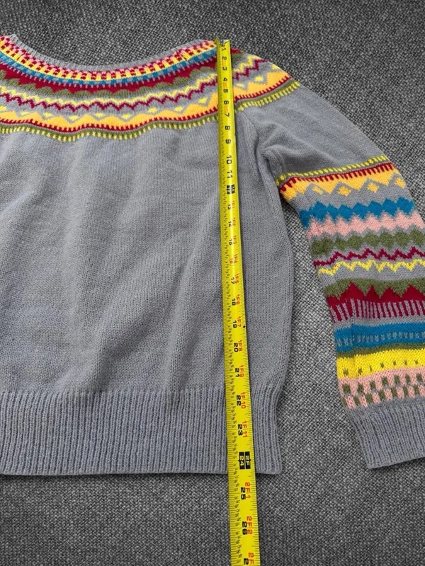 Women’s XL Gray Multicolor Fair Isle Knit Pullover Sweater - Image 5