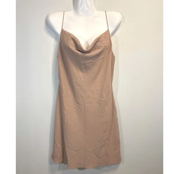 Timing Womens Tan Textured Cowl Neck Spaghetti Strap Mini Slip Dress DR5778‎ M - Image 2