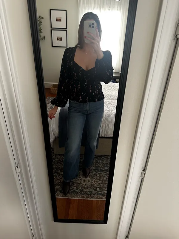 Black blouse with flower pattern - Image 2