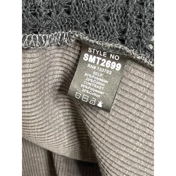 POL Patchwork Thermal Top Small Oversized Cropped Raw Hem Colorblock Boho - Image 5