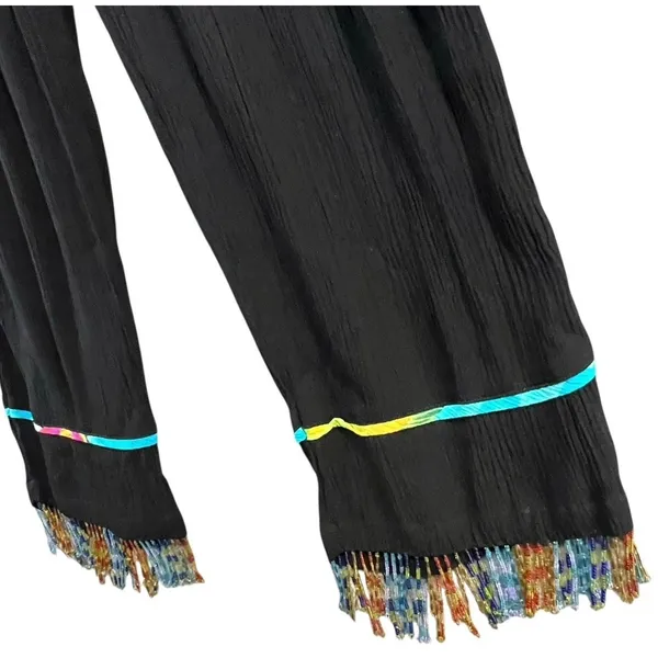 Vintage Key Lime Pie Pants Womens M Black Beaded Fringe High Rise Boho Festival‎ - Image 2