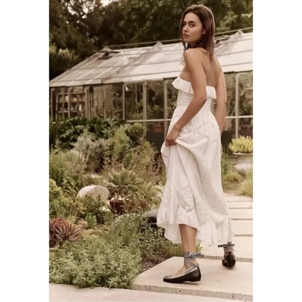 Free People Ethereal Cottage Prairie White Lace Hi Hello Midi Dress Medium - Image 7
