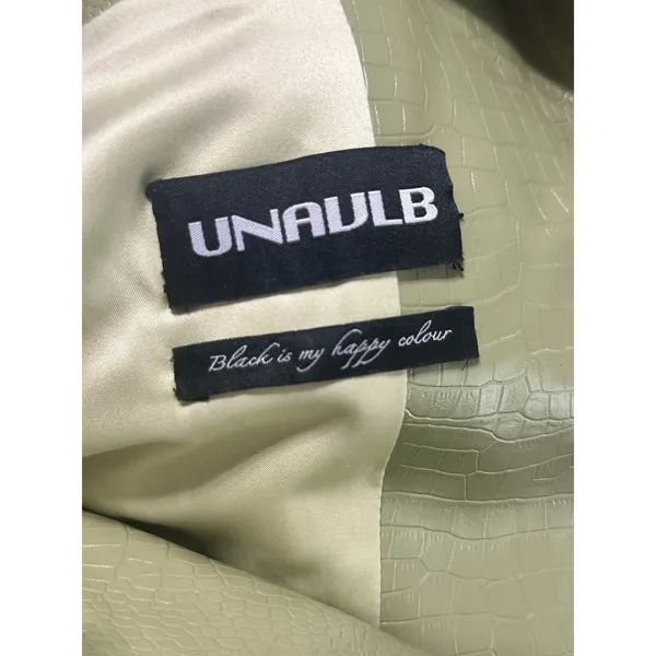 UNAULB Sage Green Crocodile Embossed Faux Leather Trench Coat Jacket Oversized - Image 7