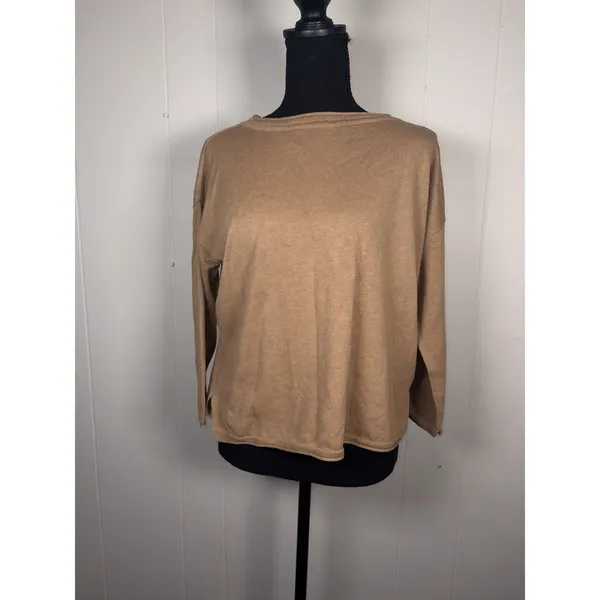 Pact Women's Medium Organic Cotton Lightweight Crewneck Sweater Tan Brown - Image 2