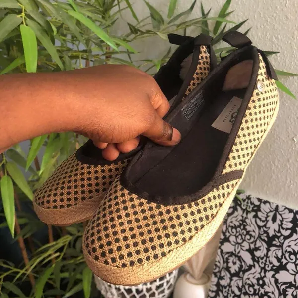 UGG Indah Preppy Academia polka dot slip on ballet maryjane flats espadrille sheepskin bow coquette women us sz 5 - Image 2