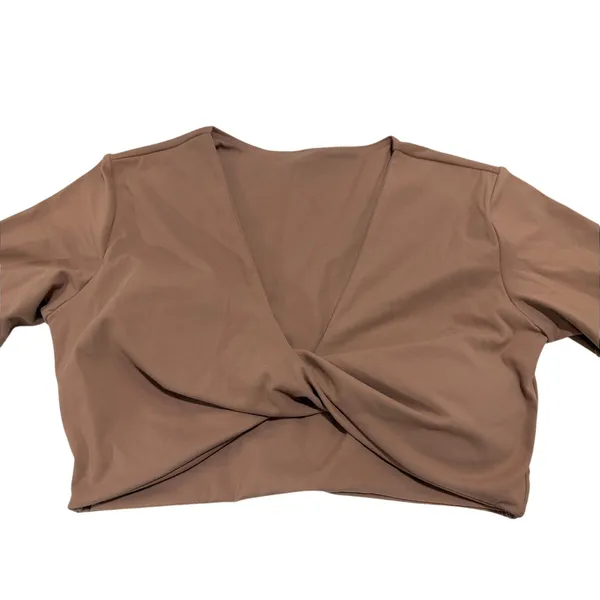 AOXJOX Deep V Twist Front Crop Yoga Top Brownie L NWOT - Image 3