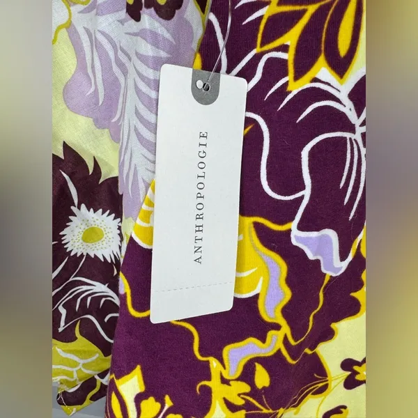 Anthropologie Maeve Purple and Yellow Floral Flutter Sleeve Cinched Top - Image 8