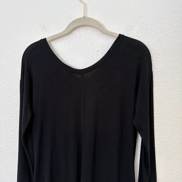 [Zella] Heathered Black Amare Ruched Front V-Neck Long Sleeve T-Shirt Sz Medium - Image 4