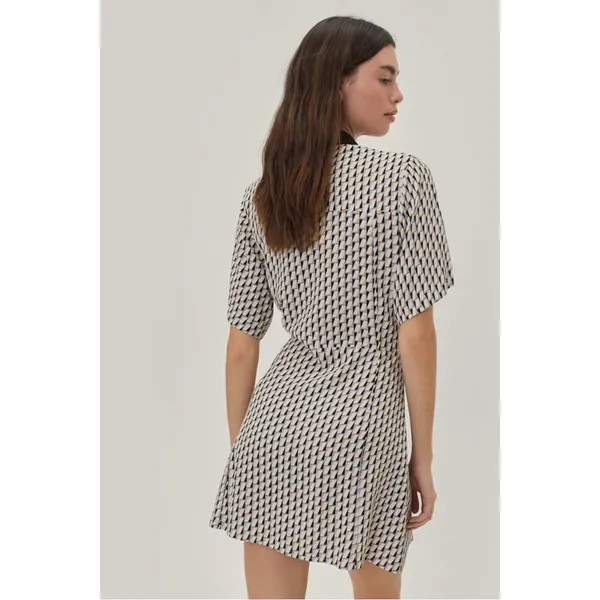 Printed Collar Detail Skater Dress Size US 6 - Image 5