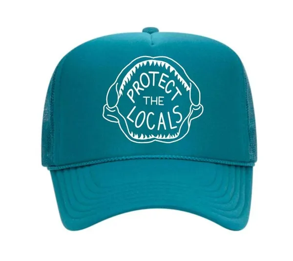 Protect the locals sea life shark tooth teal blue trucker hat - Image 2