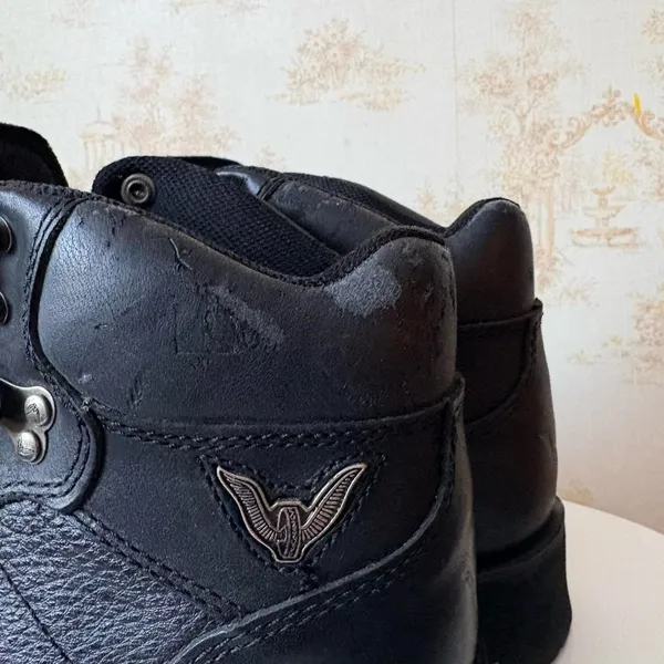 Thorogood black leather chunky heel lace up motorcycle workwear biker boots - Image 6