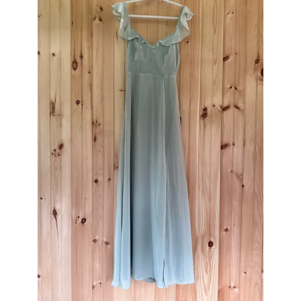 Lulus Sweetest Entrance Sage Green Ruffled Tie-Back Maxi Dress Holiday Small - Image 2