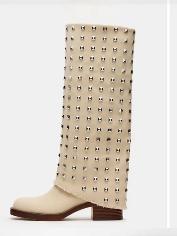 Steve Madden Studded Knee-High Beige Women's Boots - Image 2