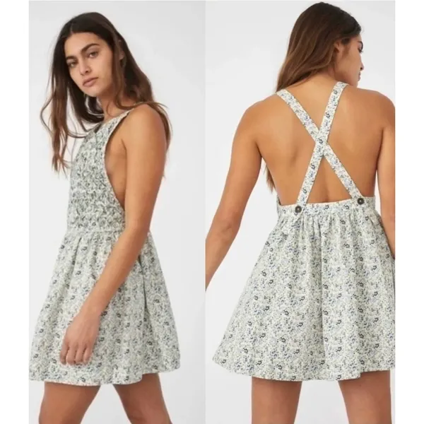 Free People Petunia Mini Dress Small Blue Floral Smocked Boho Cottagecore‎ - Image 2