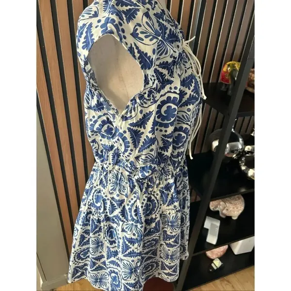 H&M blue and white dress slowly oversized summer dress Greece vacation sz small - Image 4