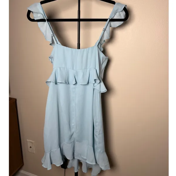 Abercrombie Light Blue Ruffle NWT Mini Dress Y2k Asymmetrical Hem Size Small - Image 3