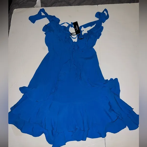 Lulus Blue Ruffle Dress Size M - Image 3
