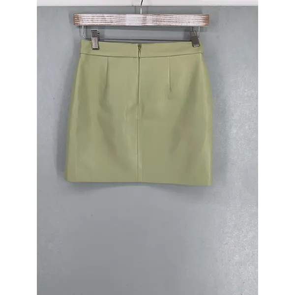Aritzia Wilfred Vegan Leather Mini Skirt Sage Green Front Slit Womens Size 2 - Image 3