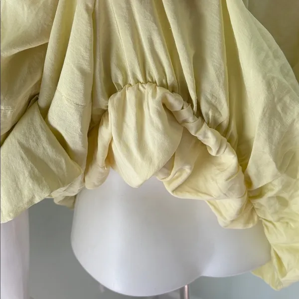 ANTHROPOLOGIE Maeve Short Sleeve Bubble Tiered Top Yellow Off The Shoulder Top L - Image 8