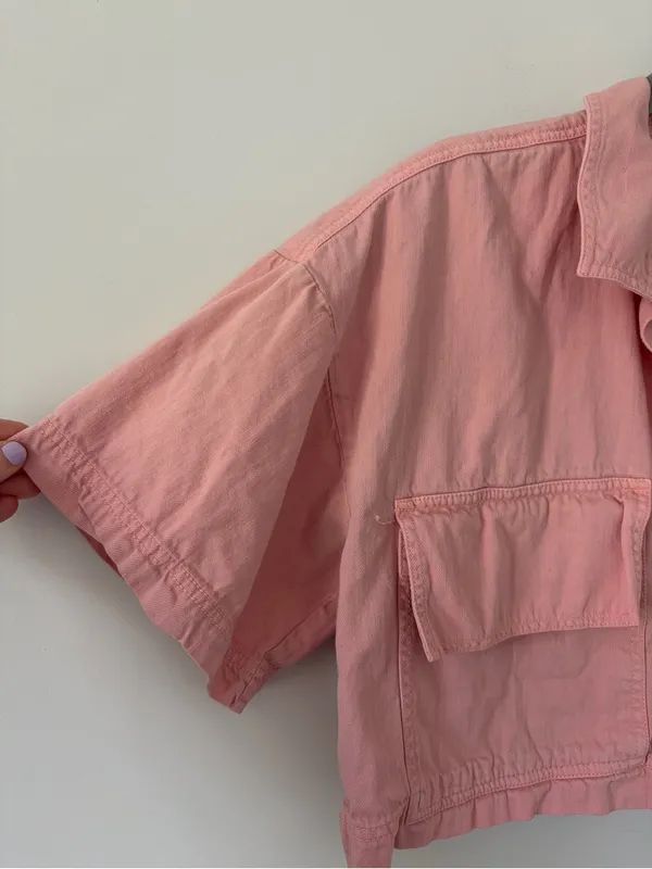 Anthropologie Pilcro Pink Short Sleeve Cropped Boxy Outdoorsy Blouse M - Image 3