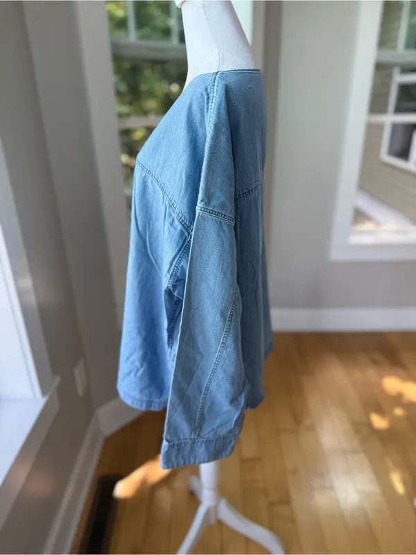 Uniqlo Light Wash Cotton Denim Boatneck Tunic Jean Shirt Top Sz XL - Image 3