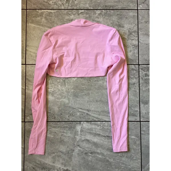 Halara NWOT Pink Long Sleeve Cropped Shrug Bolero Mock Neck Thumbholes Size M - Image 4