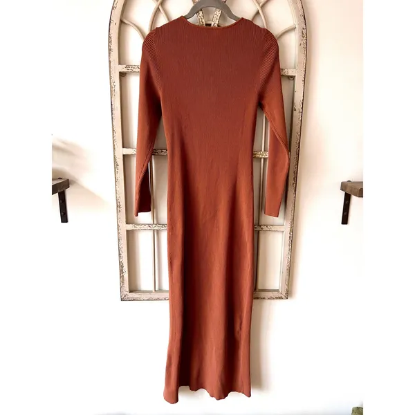 Aritzia‎ Wilfred Maeve Midi Bodycon Dress Size Large Brown Scoop Neck - Image 7