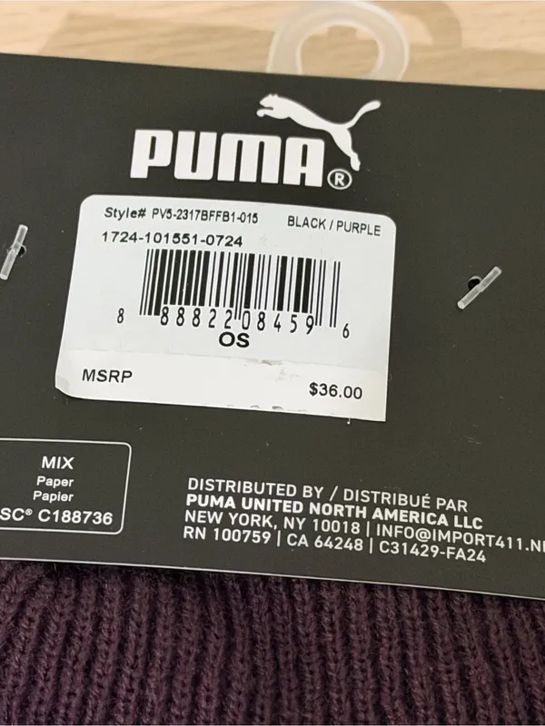 Puma Black Ribbed Beanie with Pink Puma Logo - Image 8