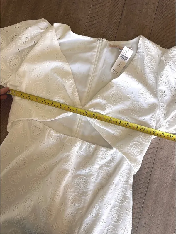 NWT Hutch Anthropologie White Eyelet Cutout Maxi Dress Puff Sleeve Women’s 12 P - Image 12