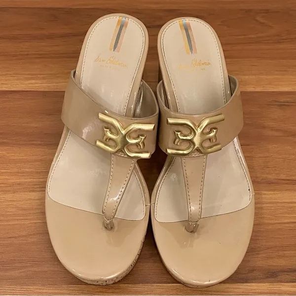 SAM EDELMAN Yardlie Almond Tan Patent Cork Wedge Platform Sandals Size 6 - Image 2