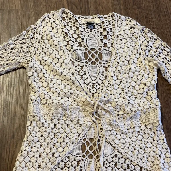 Urban Mangoz NWT Crochet Lace Tie Front Cardigan Coverup Cream X-Large - Image 9
