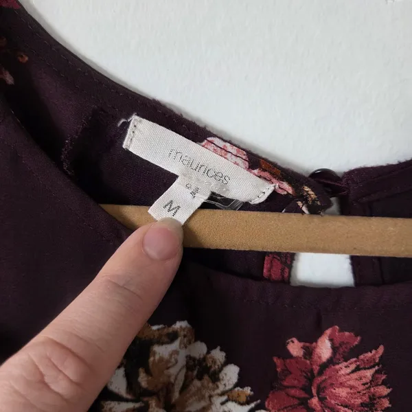 Maurices Purple Floral Short Sleeve Blouse Top Forest Fairy Goblincore Office M - Image 9