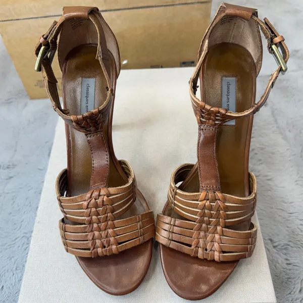 Classiques Entier Rialto Brown Woven‎ Leather Stiletto Sandals Womens 7.5M - Image 13