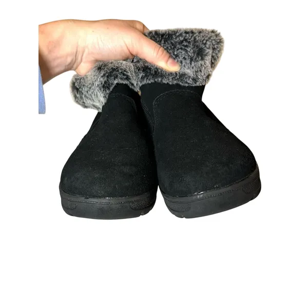 KHOMBU Jessica All Weather Faux Fur Cuff Ankle Boots Black Suede Leather 8 - Image 6