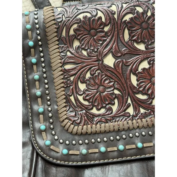 Trinity Ranch Brown Backpack Tooled Leather Bag‎ Western Cowgirl - Image 2