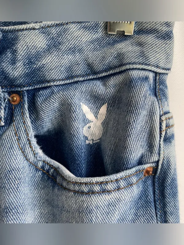PacSun Playboy high waist straight leg back slash rainbow pocket casual jeans 25 - Image 7
