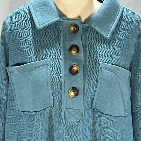 American Eagle Outfitters Herringbone Button Up Popover Pullover Sweatshirt - Image 2