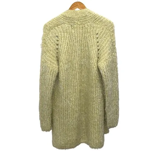 Anthropologie Womens Larkin Shimmer Metallic Fuzzy Eyelash Cardigan Yellow Large - Image 4