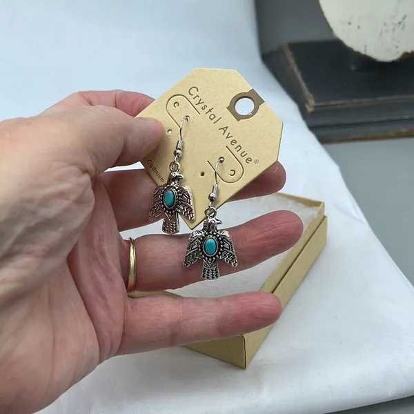 NWT Crystal Avenue Thunderbird earrings Blue - Image 4